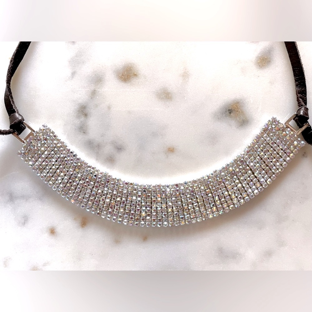 Crystal and Leather Choker